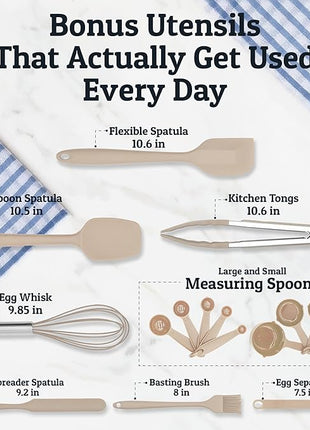 Priority Chef Stainless Steel Mixing Bowls with Lids Set, Metal Nesting Bowls with Airtight Lids, Graters, Non-Slip Base & Measurement Marks, Includes Utensil Set for Prep, Baking & Storage, Khaki