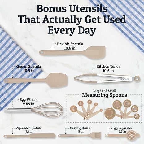 Priority Chef Stainless Steel Mixing Bowls with Lids Set, Metal Nesting Bowls with Airtight Lids, Graters, Non-Slip Base & Measurement Marks, Includes Utensil Set for Prep, Baking & Storage, Khaki