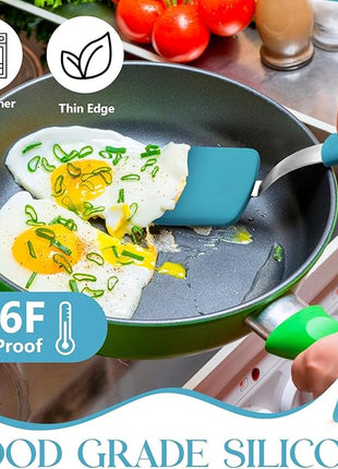 Silicone Cookie Spatula Turner 2 Pack Mini Brownie Spatula Flexible Kitchen Small Silicone Turner for Nonstick Cookware Heat Resistant No Scratch Flipper for Egg Pancake(Light Blue)