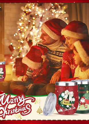 MEZMUT Christmas Wine Tumbler Unique Mom Christmas Gifts for Women Her 12oz Stainless Steel Wine Glass Christmas Cups Insulated Tumblers with Lids&Straws Double Wall Vacuum Coffee Tumbler Mugs