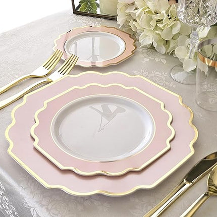 " OCCASIONS " 120 Plates Pack,(60 Guests) Heavyweight Premium Wedding Party Disposable Plastic Plates Set -60 x 10.5'' Dinner + 60 x 8'' Salad/Dessert(Imperial in Blush & Gold)