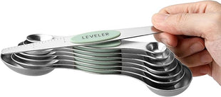 Spring Chef Stainless Steel Magnetic Measuring Spoons Set of 8 with Leveler, Dual Sided Teaspoon & Tablespoon Set, Nesting Metal Kitchen Gadgets for Baking & Cooking, Fits in Spice Jars - Pistachio