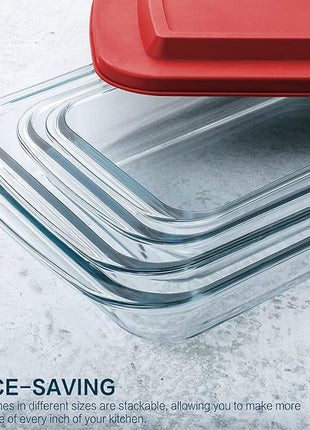 8-Piece Deep Glass Baking Dish Set with Plastic lids,Rectangular Glass Bakeware Set with Lids, Baking Pans for Lasagna, Leftovers, Cooking, Kitchen, Freezer-to-Oven and Dishwasher, Red