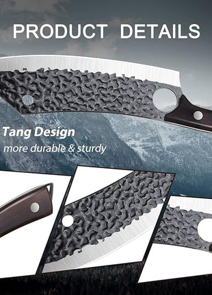 Purple Dragon Kitchen Knife 8 Inch Ultra Sharp Japanese Butcher Knife for Meat Cleaver Vegetable Cutting with Finger Hole Hand Forged High Carbon Steel Chef Knives Christmas Gift for Men and Women