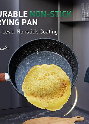 Kitchen Academy Pots and Pans Set Non Stick - 12 Piece Induction Kitchen Cookware Sets, Blue Granite Nonstick Cooking Pans Set