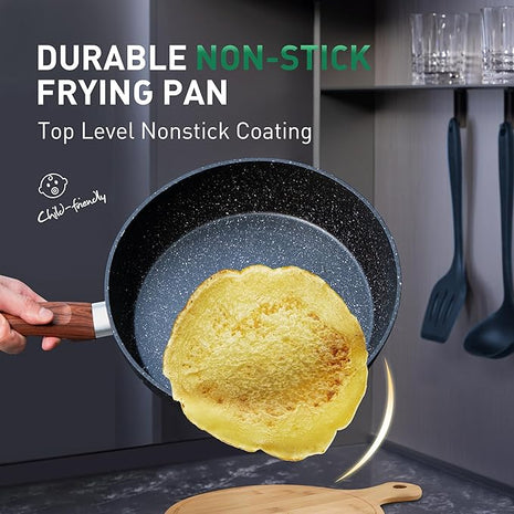 Kitchen Academy Pots and Pans Set Non Stick - 12 Piece Induction Kitchen Cookware Sets, Blue Granite Nonstick Cooking Pans Set