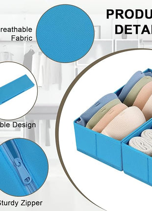 DIMJ Drawer Organizers - Set of 4 Fabric Closet Organizers and Storage, Drawer Dividers for Baby Clothes, Socks, Belt, Tie (Blue)