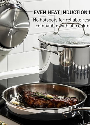 T-Fal Pro Tri-Ply Stainless Steel Cookware Set, 10 Piece-Induction Compatible, Oven Safe 500F, Lids-350F, Even Heat, Professional Quality, Durable, Induction Pots and Pans Set, Silver