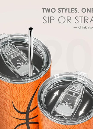 SANDJEST Basketball Tumbler 20oz Stainless Steel Insulated, Travel Coffee Cup, Sport Tumblers Gifts for Basketball Lovers, Men Women, Coach, Birthday, Christmas