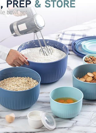 COOK WITH COLOR Prep Bowls with Lids- Wide and Deep Nesting Plastic Small Mixing Bowl Set with Lids, 12 Piece Set - Deep Bowls, Blue