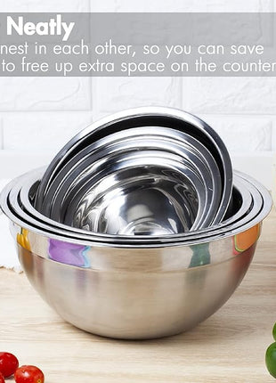 YIHONG Stainless Steel Mixing Bowls Set, 7 Piece Metal Mixing Bowls with Lids Set for Kitchen, Nesting Steel Mixing Bowls Ideal for Baking, Prepping, Cooking, and Serving Food(White)