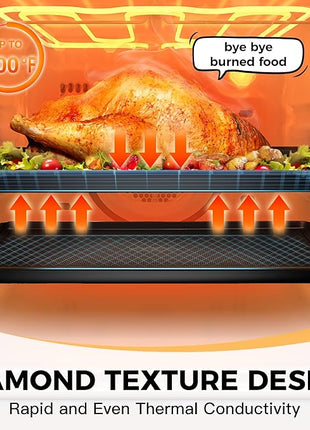 Cookie Sheets for Baking Nonstick - HONGBAKE Baking Sheet Pan Set of 3, Half/Quarter/Jelly Roll Pan for Oven with Diamond Texture Pattern, 57% Thicker Carbon Steel Cookie Trays, Dark Grey