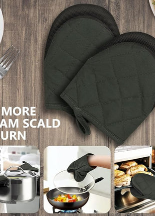 1 Pair Short Oven Mitts, Heat Resistant Silicone Kitchen Mini Oven Mitts for 500 Degrees, Non-Slip Grip Surfaces and Hanging Loop Gloves, Baking Grilling Barbecue Microwave Machine Washable (Gray)