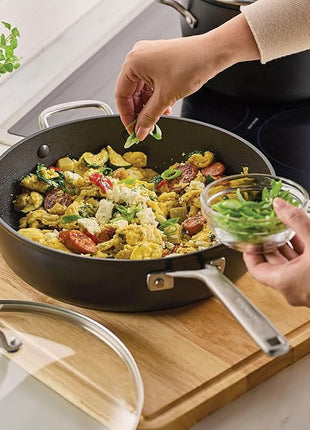 KitchenAid Hard Anodized Induction Nonstick Cookware Saute Pan/Jumbo Cooker with Lid and Helper Handle, Dishwasher Safe, 5 Quart Non Stick Sauteuse with Stainless Steel Handles - Matte Black