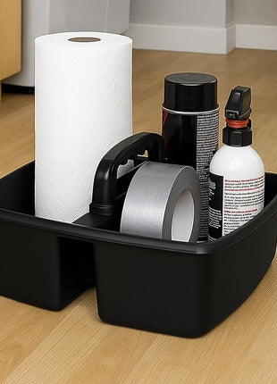 Storex 2-Compartment Large Caddy – Multipurpose Classroom Organizer with Handle, Black, 1-Pack (00973A06C)