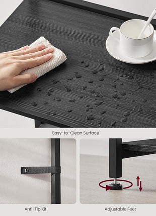 VASAGLE Bakers Rack with Power Outlet, 35.4 Inches Microwave Stand, Coffee Bar, 4 AC Outlets, with Adjustable Shelves, 8 S-Hooks, Basket, Spice Racks, Charcoal Gray and Ink Black UKKS031B22