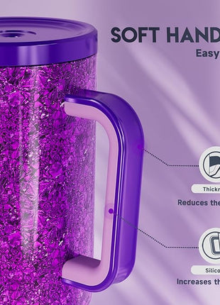 Meoky Tumbler with Handle and Straw for Women: 40 oz Stainless Steel Insulated Tumbler with Lid and Straw 100% Leakproof for Car Travel Home - Fashion Enthusiasts, Lavender
