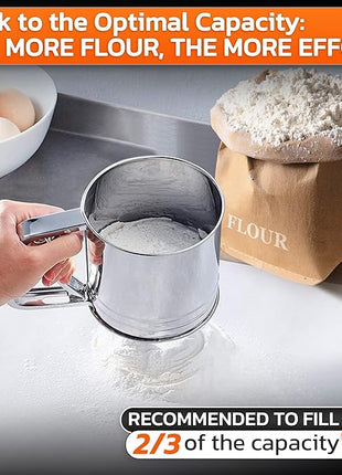 5 Cup Flour Sifter for Baking – Large Capacity Flour Sifter Stainless Steel with Double Mesh, Easy One-Hand Use & Dishwasher Safe – Baking Tools for Sifting Powdered Sugar, Cocoa & Christmas Cookies