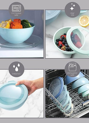 COOK WITH COLOR Mixing Bowls with TPR Lids - 12 Piece Plastic Nesting Bowls Set includes 6 Prep Bowls and 6 Lids, Microwave Safe (Blue)