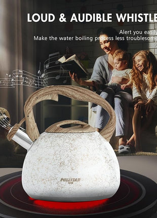 POLIVIAR Tea Kettle, Iron Grey Tea Pot Stovetop, 2.7 Quart Loud Whistling Coffee and Teapot, Food Grade Stainless Steel for Anti-Hot Handle and No-Rust, Suitable for All Heat Sources (JX2020-YB30)