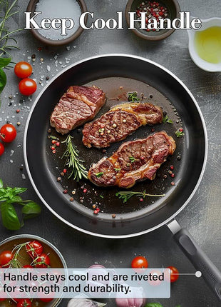 Cook N Home Nonstick Frying Pans Set 3 Piece, 8, 9.5, 11-Inch Kitchen Cooking Skillets Saute Fry Pan Induction Compatible, Marble Red