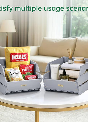 HABAU Wood Potato Onion Storage Bins - Wooden Stackable Produce Basket - Fruit Vegetable Storage for Kitchen Pantry Organization, Set 3 Pieces