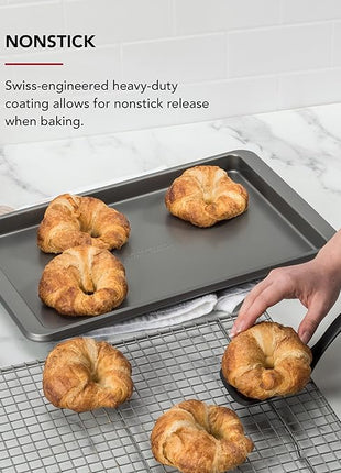 KitchenAid Premium Aluminized Steel Baking Sheet, Nonstick, 10x15 Inch, Contour Silver (Pack of 6)