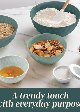 COOK WITH COLOR Mixing Bowls with Lids - 12 Piece Plastic Nesting Bowls Set includes 6 Prep Bowls and 6 Lids, Diamond Design - Microwave Safe, Green