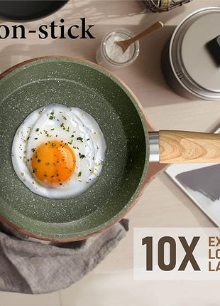 Kitchen Academy Non Toxic Pots and Pans Set Non Stick - 12 Piece Induction Cookware Sets, Green Granite Nonstick Cooking Pot and Pan Set, PFOA&PFOS Free