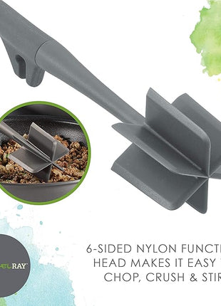 Rachael Ray Tools and Gadgets Lazy Crush & Chop, Flexi Turner, and Scraping Spoon Set / Cooking Utensils - 3 Piece, Gray