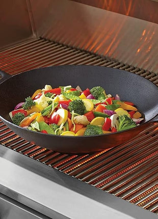 Jim Beam 12'' Pre Seasoned Heavy Duty Construction Cast Iron Grilling Wok, Griddle and Stir Fry Pan
