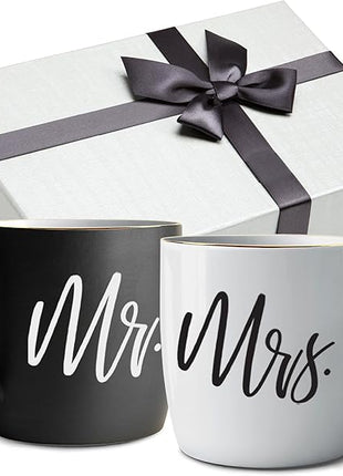 Triple Gifffted Mr and Mrs Coffee Mugs Couples Gifts Ideas for Christmas Wedding Anniversary Engagement Valentines,his Hers Present Husband Wife Him Her Men Women Bride Groom Newlyweds, Ceramic 380ml