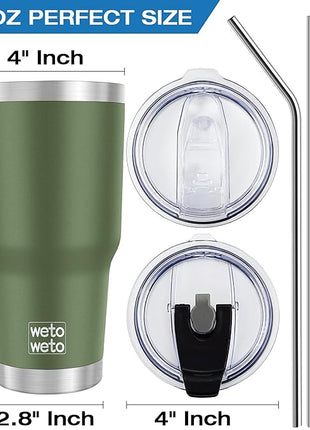 WETOWETO 30oz Stainless Steel Tumbler, Insulated Coffee Tumbler Cup with 2 Lids and 2 Straws, Double Walled Travel Coffee Mug for Hot & Cold Drinks (Army Green, 1 Pack)