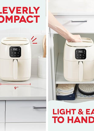 DASH Tasti-Crisp™ Ceramic Air Fryer Oven, 2.6 Qt., Cream – Compact Air Fryer for Healthier Food in Minutes, Ceramic Nonstick Surface, Ideal for Small Spaces - Auto Shut Off, Digital, 1000-Watt