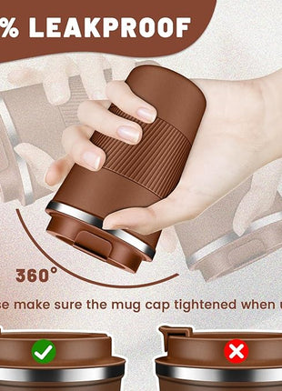 Insulated Coffee Tumblers with Flip Lid 12oz / 17oz, Stainless Steel Travel Coffee Mug Leak Proof, Vacuum Insulated Coffee Mug Reusable Cup, Keeps Cold and Hot for Coffee Tea