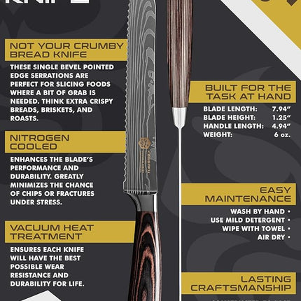KESSAKU Serrated Bread Knife - 8 inch - Samurai Series - Razor Sharp Kitchen Knife - Forged 7Cr17MoV High Carbon Stainless Steel - Wood Handle with Blade Guard