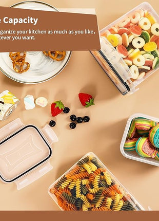 PRAKI Airtight Food Storage Containers Set, 16 Pcs BPA Free Plastic Dry Food Canisters for Kitchen Pantry Organization and Storage Ideal for Cereal, Flour & Sugar - Labels, Marker(Black)