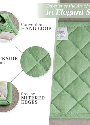 Maison d' Hermine Pot Holders 100% Cotton Heat Resistant Potholders 8" x 8" Hot Pads with Loop BBQ, Cooking, Baking, Grilling, Kitchen, Handling Hot Pans Spring/Summer (Pack of 1, Botanical Fresh)