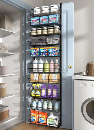 10-Tier Over The Door Pantry Organizer, Pantry Organization and Storage, Black Metal Hanging Adjustable Basket, Wall Spice Rack Seasoning Shelves, Home & Kitchen Essentials