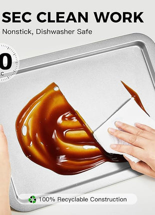 HONGBAKE Cookie Sheet, Baking Sheet Set, Nonstick Oven Pan with Wider Grips,3 Pack, Avoid Too Much Browning -Noble Silver