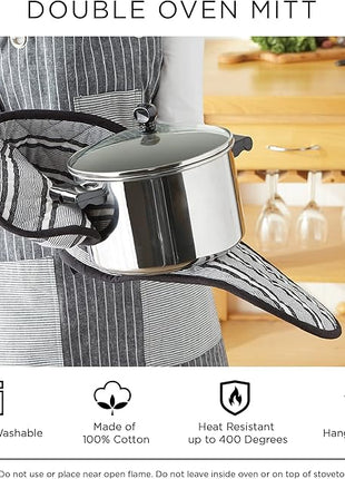 DII Double Strip Chef Kitchen Cooking & Baking Collection, Double Oven Mitt, 35x7.5, Dark Green