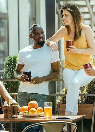 MEWAY 12oz/8 Pack Wine Tumbler Glasses with Lid - Stemless Double Wall Vacuum Stainless Steel Glitter Tumbler - Keeping Cold & Hot Cup for Coffee,Gift for Women(Rainbow Black,Set of 8)