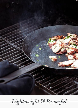 Merten & Storck Pre-Seasoned Carbon Steel 12” Frying Pan Skillet, Use on Induction, Stove and Grill, Durable, Even-Heating, for Searing, Grilling, Oven Use, and Campfire, Indoor/Outdoor