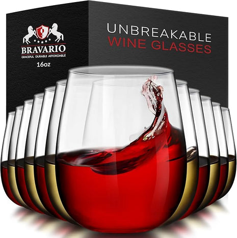 Unbreakable Stemless Plastic Wine Glasses | Reusable | Shatterproof 100% Tritan Plastic | Dishwasher-Safe | BPA-free | Awesome for Indoor & Outdoor | 16 oz, Set of 12