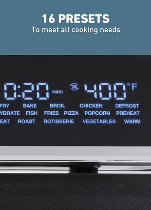 West Bend Air Fryer Oven 15-Quart Capacity with Digital Controls Easy-View Door and 16 Cooking Presets, Includes Eight Cooking Accessories, 1000-Watts, Black