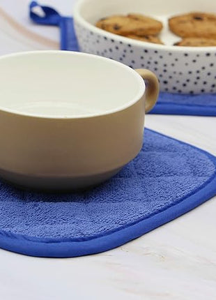 Cotton Pot Holders Cotton Made Machine Washable Heat Resistant Everyday Kitchen Basic Terry Pot Holder, Hot Pads, Trivet for Cooking and Baking Set of 4 (Dark Blue)