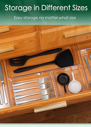 Criusia Drawer Organizer Set, Acrylic Non Slip Non Cracking Kitchen Drawer Storage Tray Large Size Divider, Multifunctional Storage for Cosmetics, Bathroom, Tools, Kitchen and Office (8 PACK)