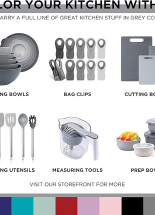 COOK WITH COLOR Nesting Bowls with Measuring Cups Colander and Sifter Set - Includes Mixing Bowls, Colander, Sifter and Measuring Cups, Gray, 8 Pc Bowl
