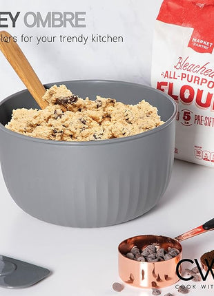 COOK WITH COLOR Prep Bowls with Lids- Wide and Deep Nesting Plastic Small Mixing Bowl Set with Lids, 8 Piece Set - Deep Bowls, Gray