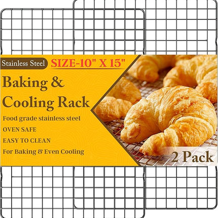 2PCS Cooling Racks for Cooking and Baking - 10" x 15"Heavy Duty Stainless Steel Wire Rack for Baking, Grilling, Roasting - Oven & Dishwasher Safe - Fits Jelly Roll Sheet Pan（Black）